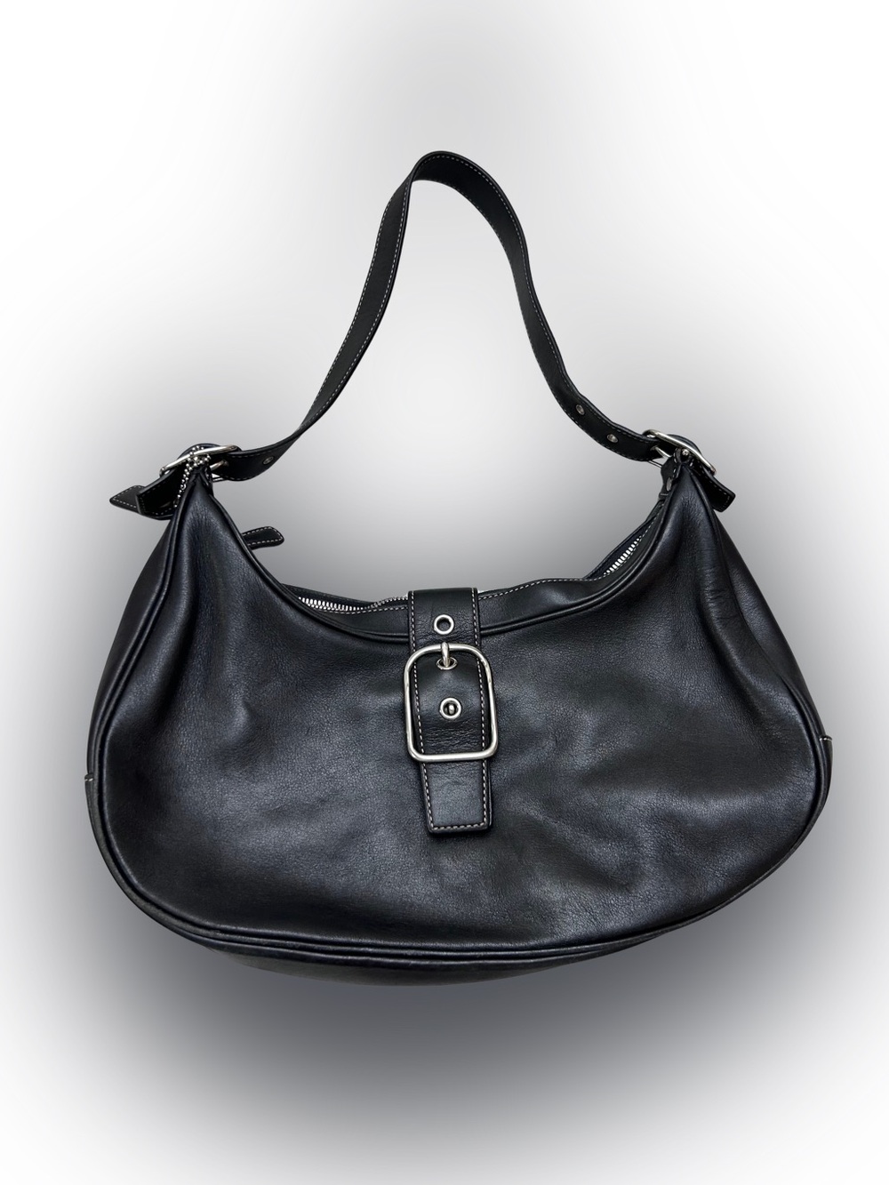 ❤️MAKE OFFER❤️ Coach Vtg shoulder hamptons buckle hobo black leather Bag Purse